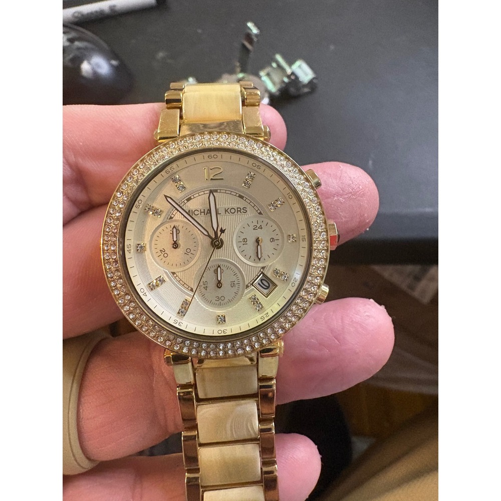 Michael Kors Parker Gold Tone Acetate Chronograph Watch MK5688
